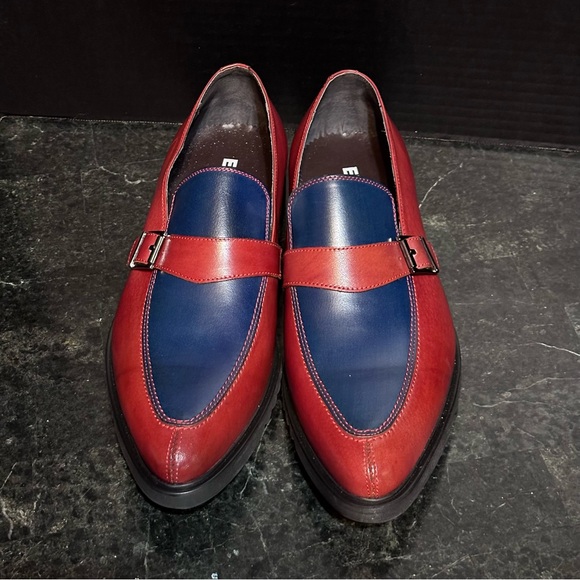 Encore Fiesso Blue / Red Genuine Leather Monk Strap Size 11 Mens Shoes Loafers - Picture 2 of 15